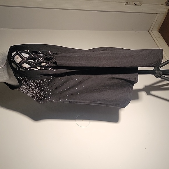 Sheilay Sparkly Black Block Neckline Long Sleeve Blouse, Size: M - Picture 6 of 7